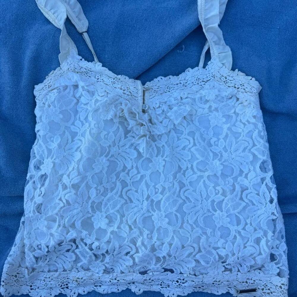 Abercrombie fitch white floral cami top size s floral lace overlay Y2K fashion